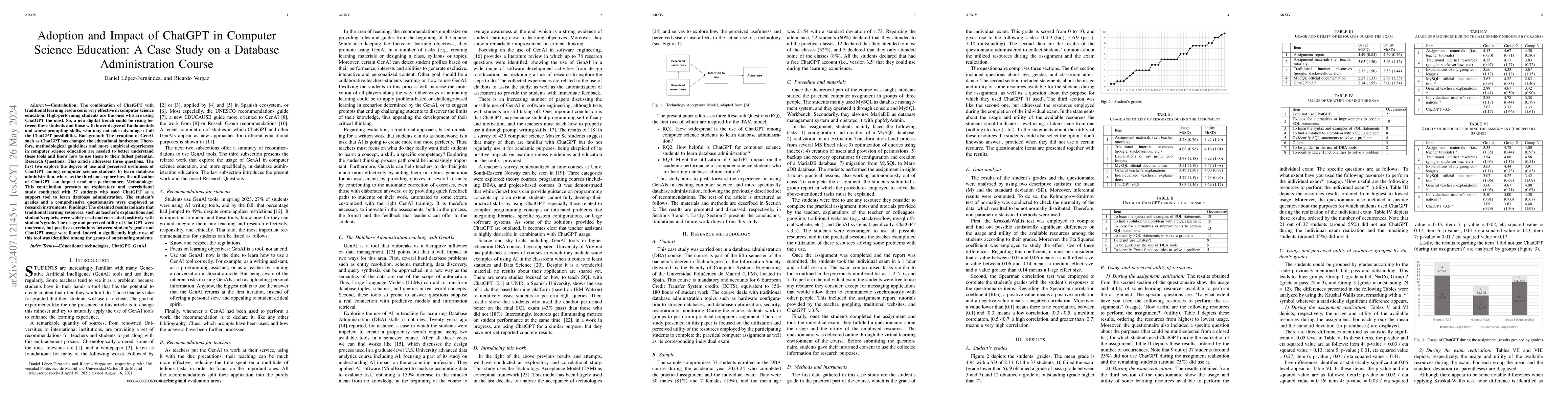 Thumbnail for Adoption and Impact of ChatGPT in Computer Science Education: A Case
  Study on a Database Administration Course