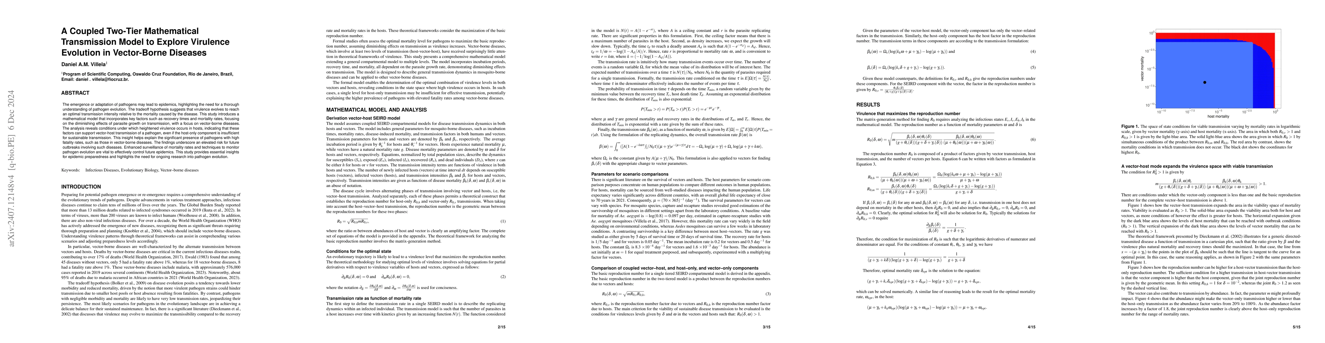 Thumbnail for A Coupled Two-Tier Mathematical Transmission Model to Explore Virulence
  Evolution in Vector-Borne Diseases