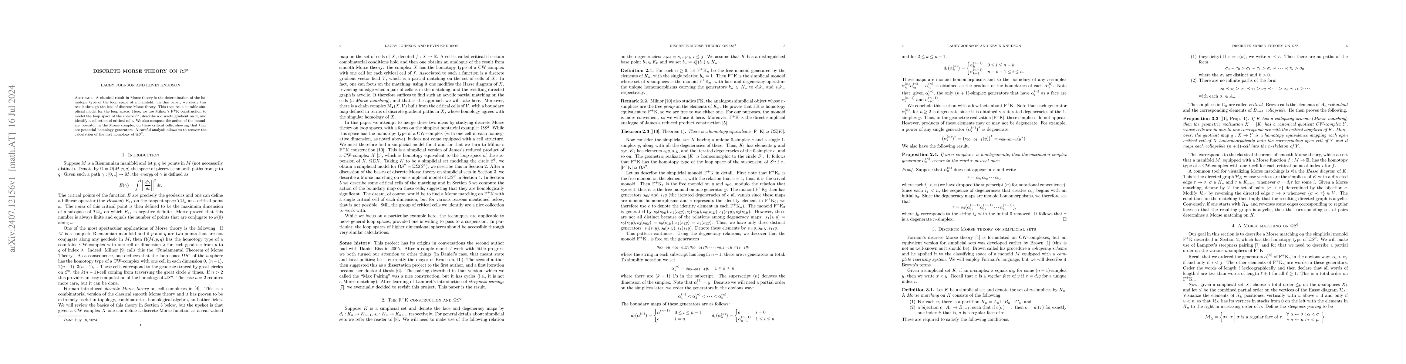 Thumbnail for Discrete Morse theory on $ΩS^2$