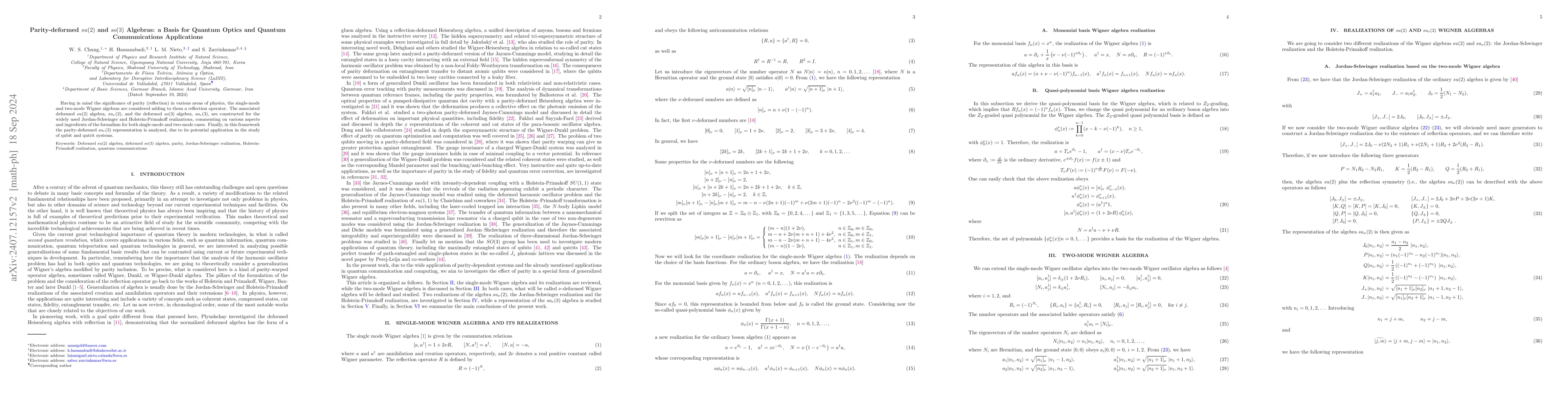 Thumbnail for Parity-deformed $su(2)$ and $so(3)$ Algebras: a Basis for Quantum Optics
  and Quantum Communications Applications