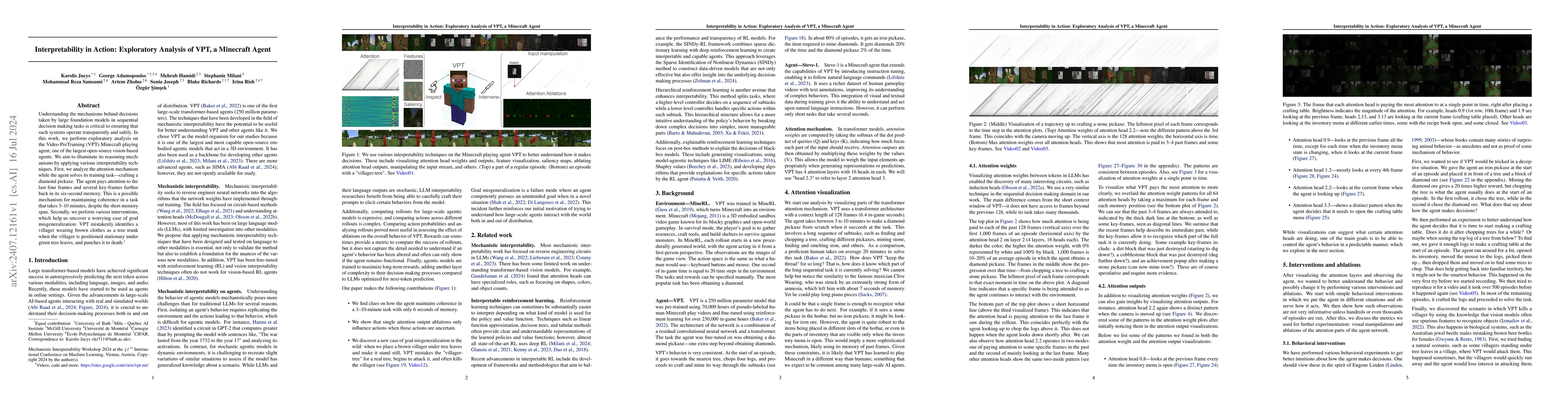 Thumbnail for Interpretability in Action: Exploratory Analysis of VPT, a Minecraft
  Agent