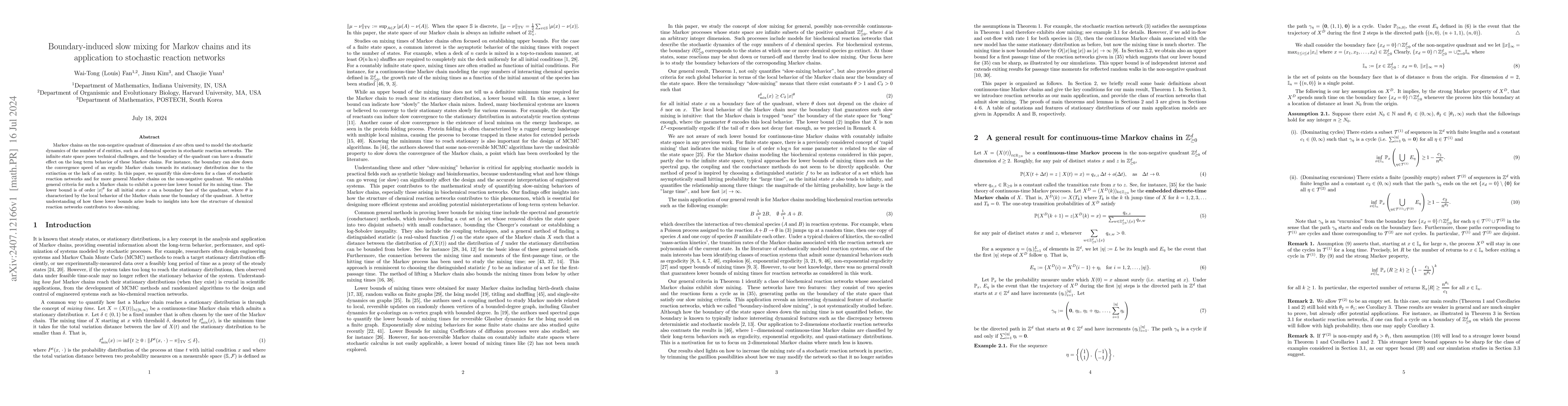Thumbnail for Boundary-induced slow mixing for Markov chains and its application to
  stochastic reaction networks