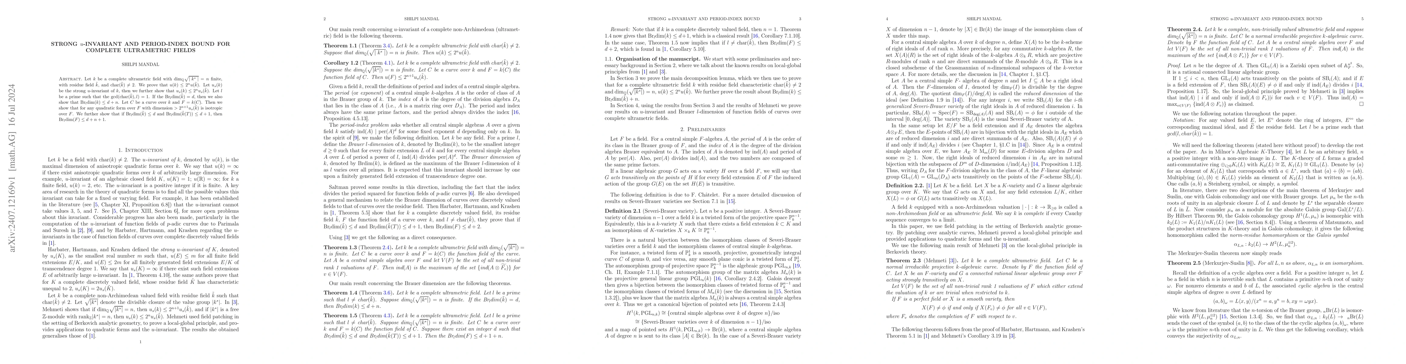 Thumbnail for Strong u-invariant and Period-Index bound for complete ultrametric
  fields