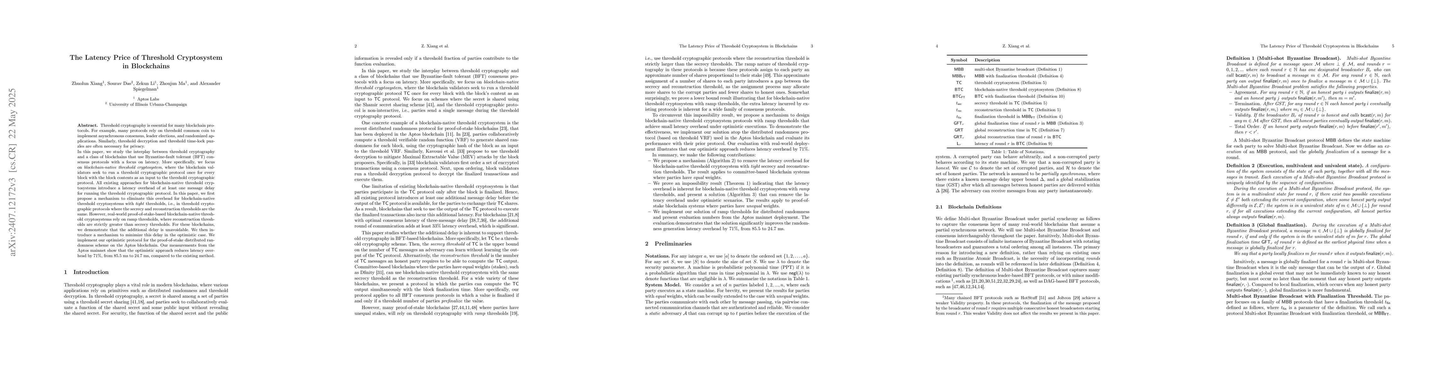 Thumbnail for The Latency Price of Threshold Cryptosystem in Blockchains