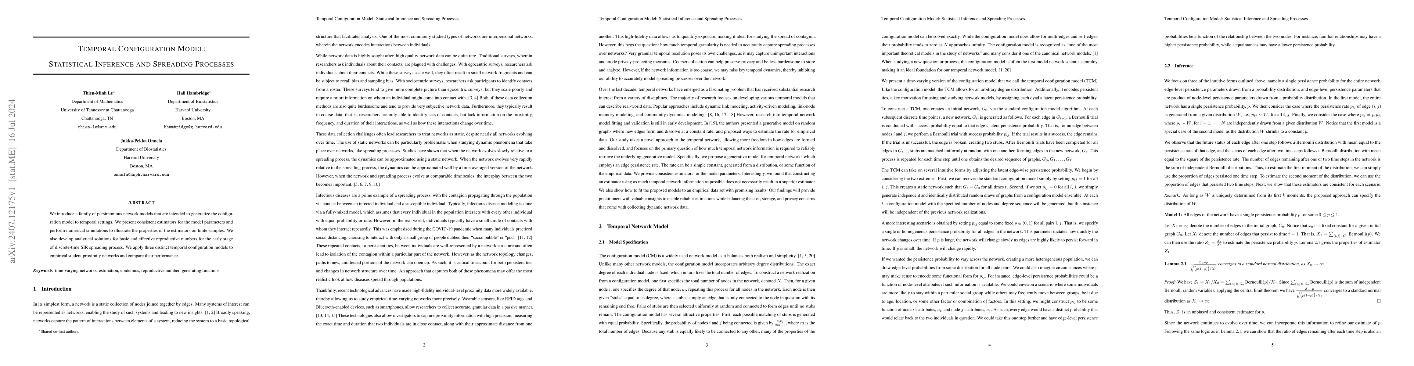 Thumbnail for Temporal Configuration Model: Statistical Inference and Spreading
  Processes