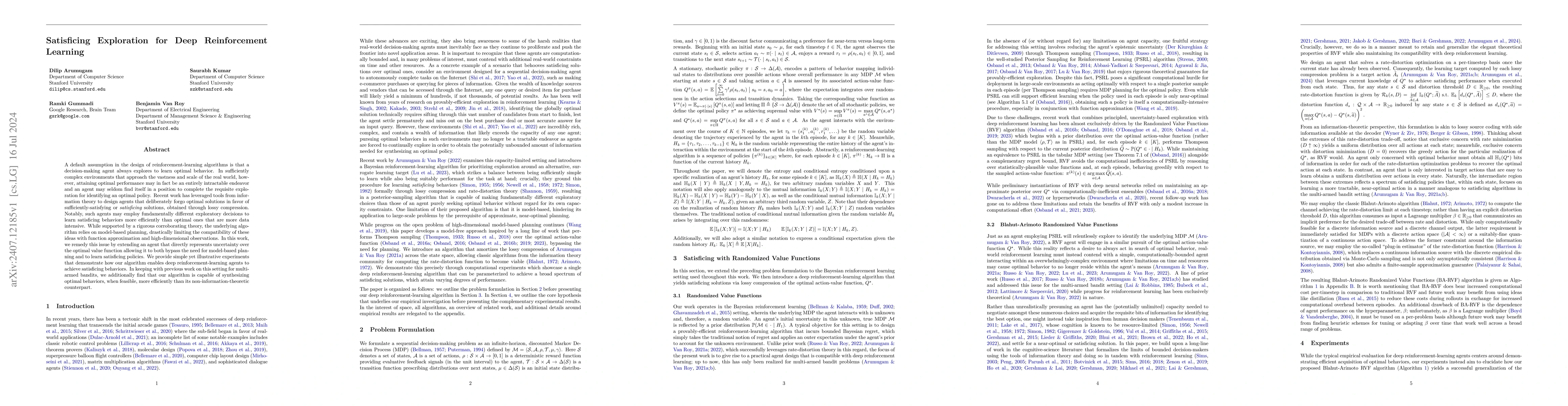 Thumbnail for Satisficing Exploration for Deep Reinforcement Learning