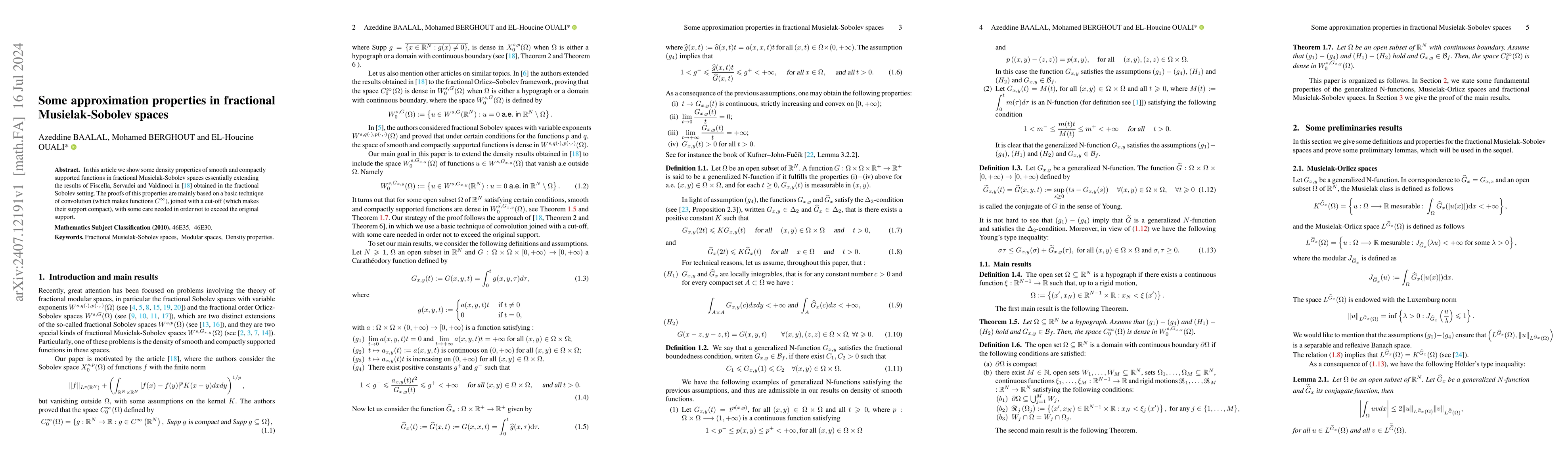 Thumbnail for Some approximation properties in fractional Musielak-Sobolev spaces