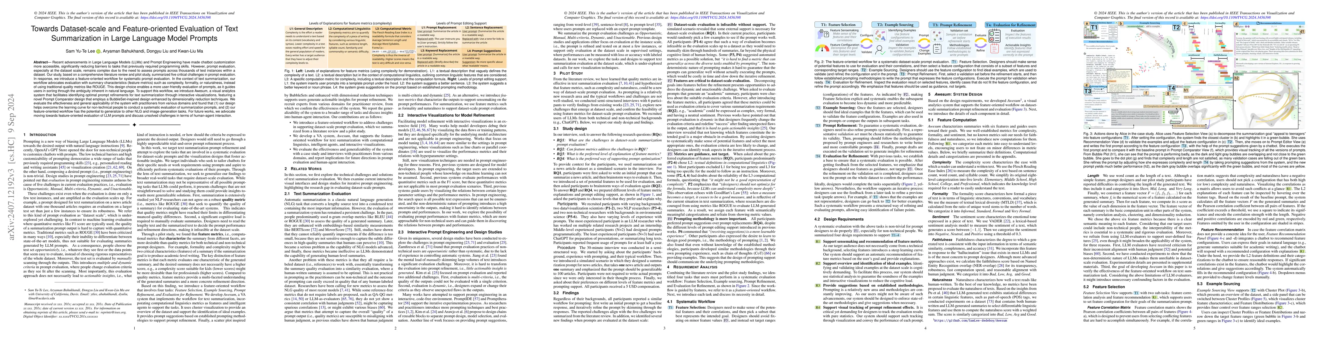 Thumbnail for Towards Dataset-scale and Feature-oriented Evaluation of Text
  Summarization in Large Language Model Prompts