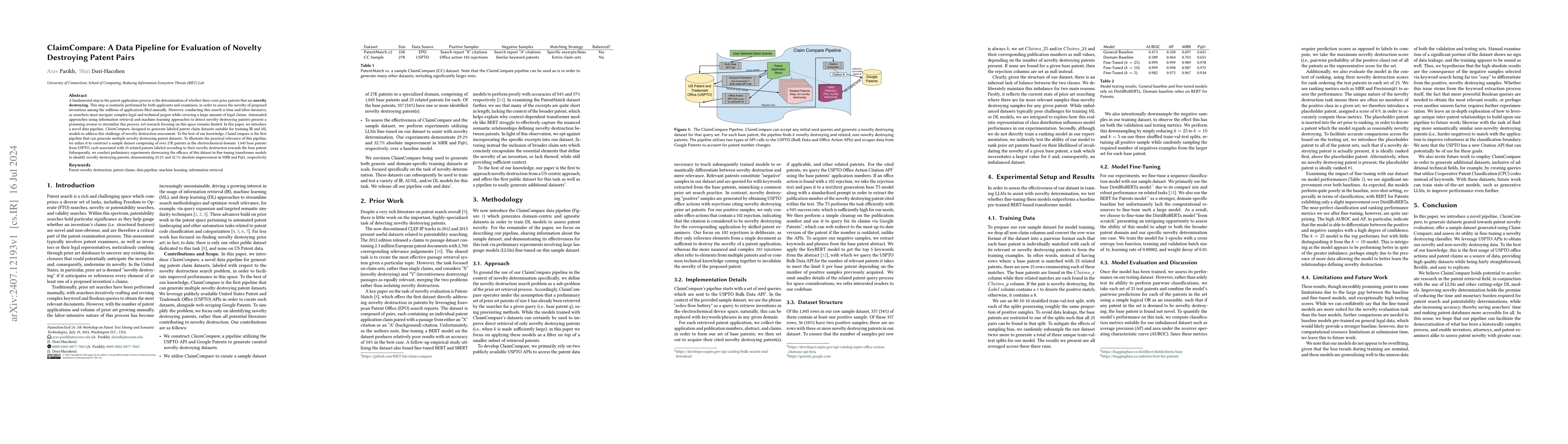 Thumbnail for ClaimCompare: A Data Pipeline for Evaluation of Novelty Destroying
  Patent Pairs