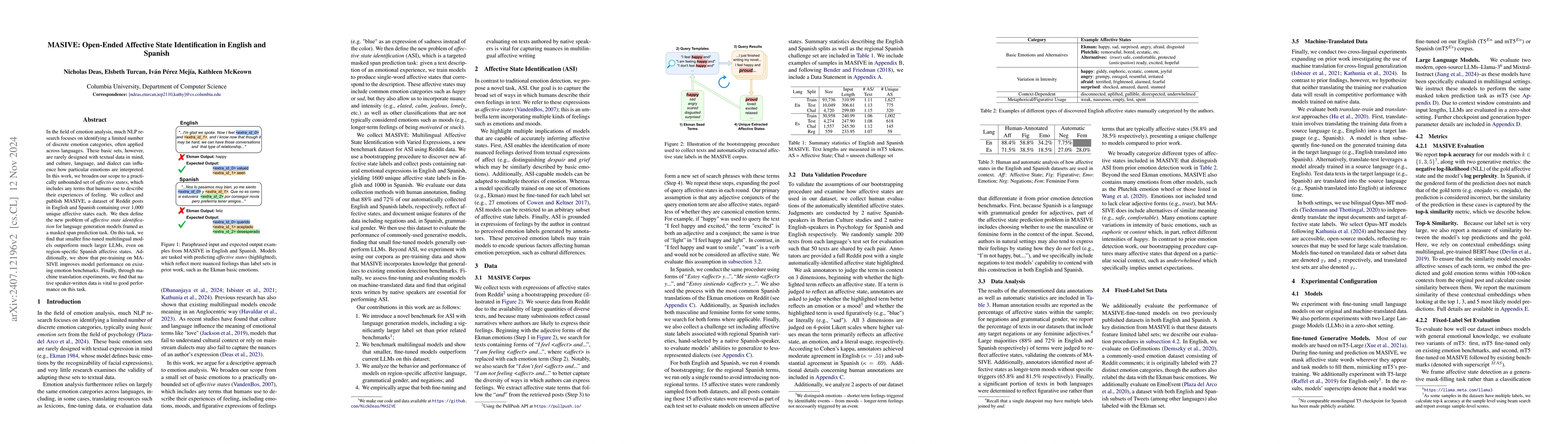 Thumbnail for MASIVE: Open-Ended Affective State Identification in English and Spanish