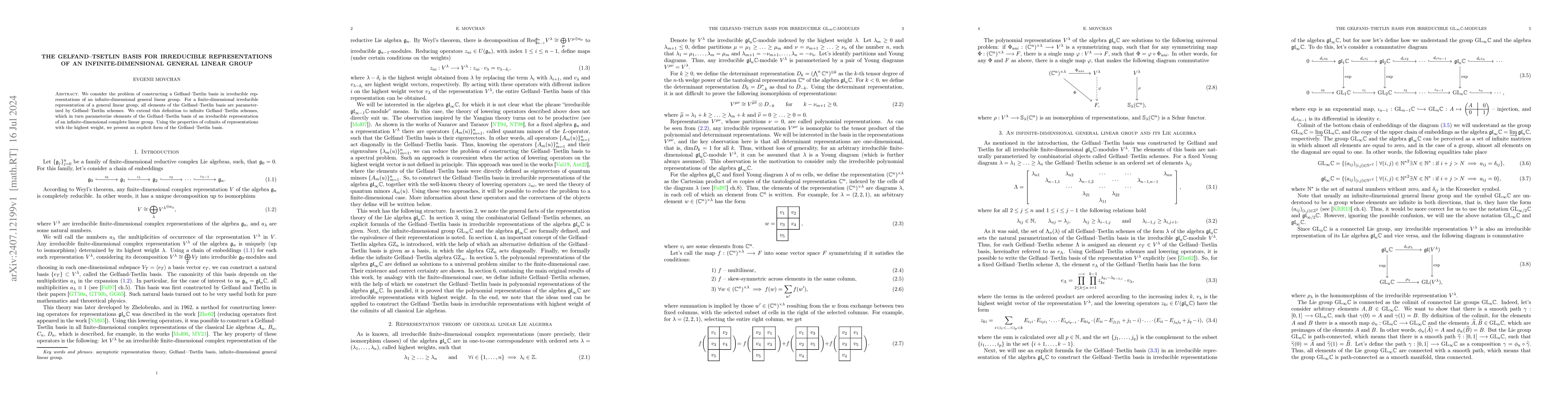 Thumbnail for The Gelfand-Tsetlin basis for irreducible representations of an
  infinite-dimensional general linear group