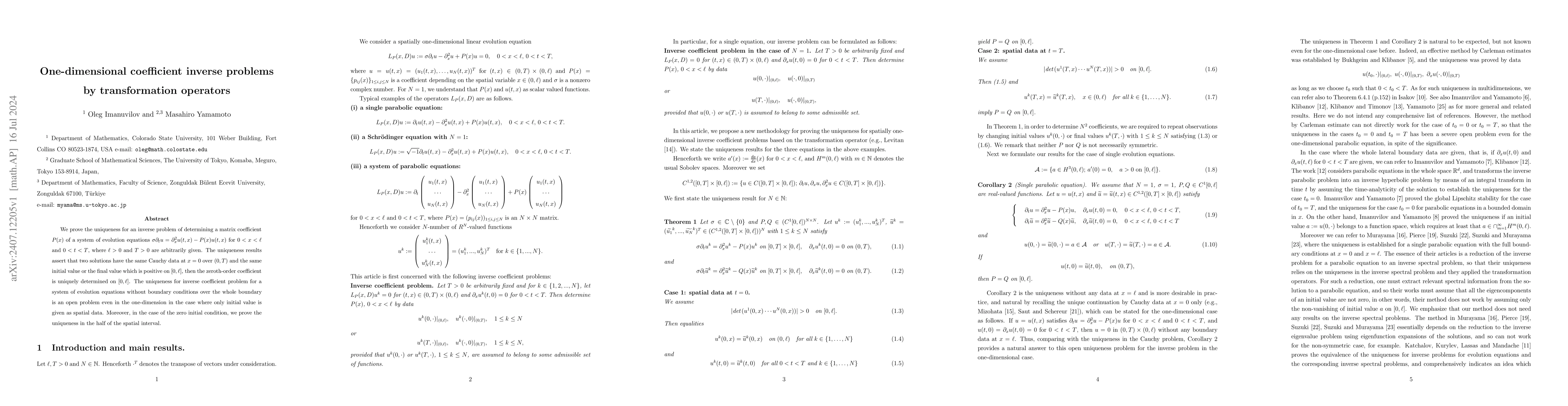 Thumbnail for One-dimensional coefficient inverse problems by transformation operators
