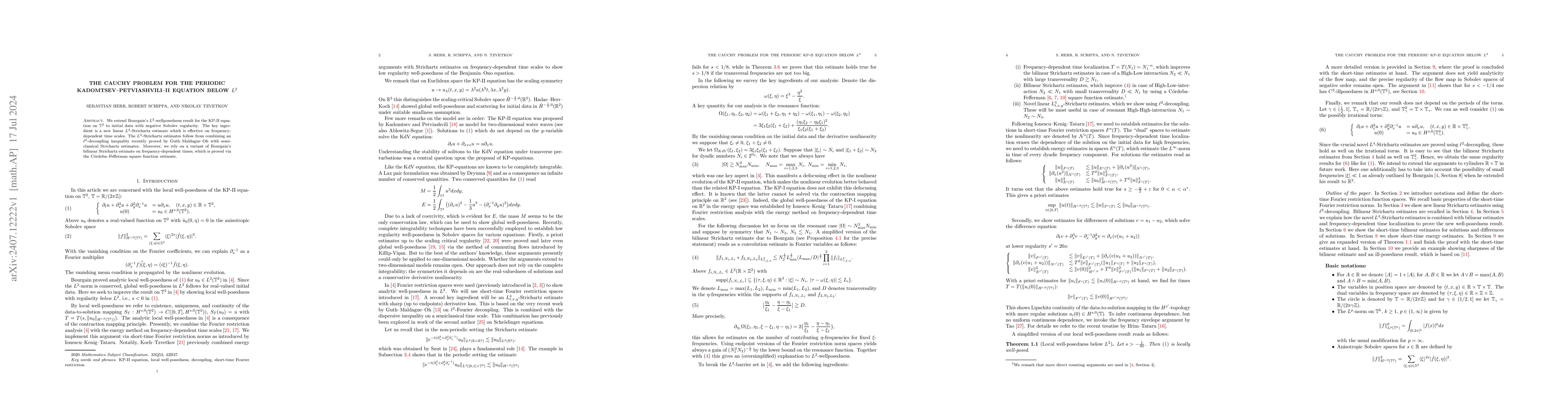 Thumbnail for The Cauchy problem for the periodic Kadomtsev--Petviashvili--II equation
  below $L^2$