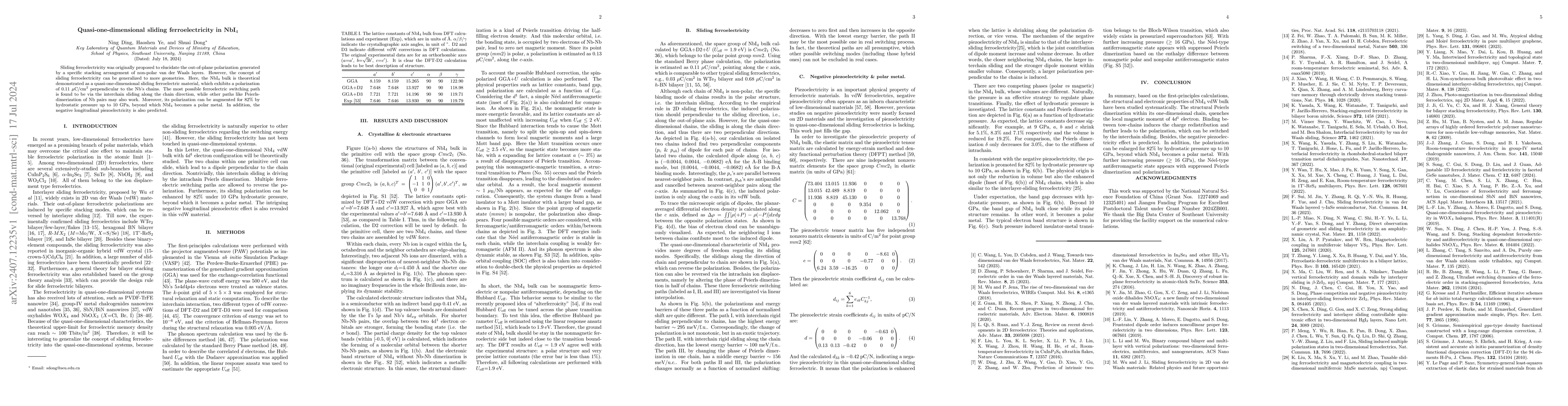 Thumbnail for Quasi-one-dimensional sliding ferroelectricity in NbI$_4$