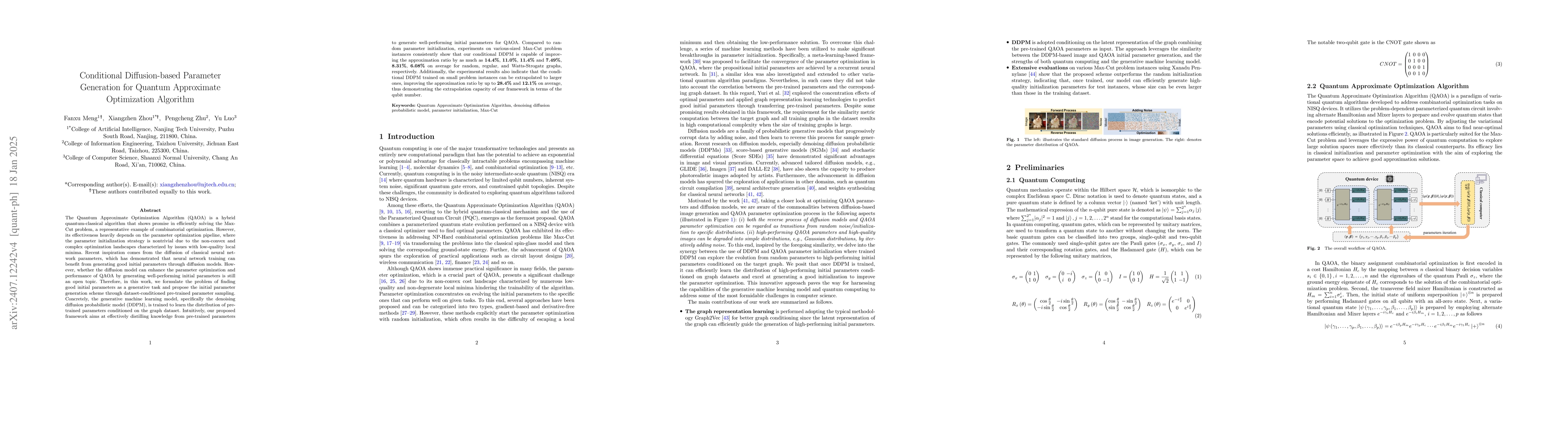 Thumbnail for Conditional Diffusion-based Parameter Generation for Quantum Approximate
  Optimization Algorithm