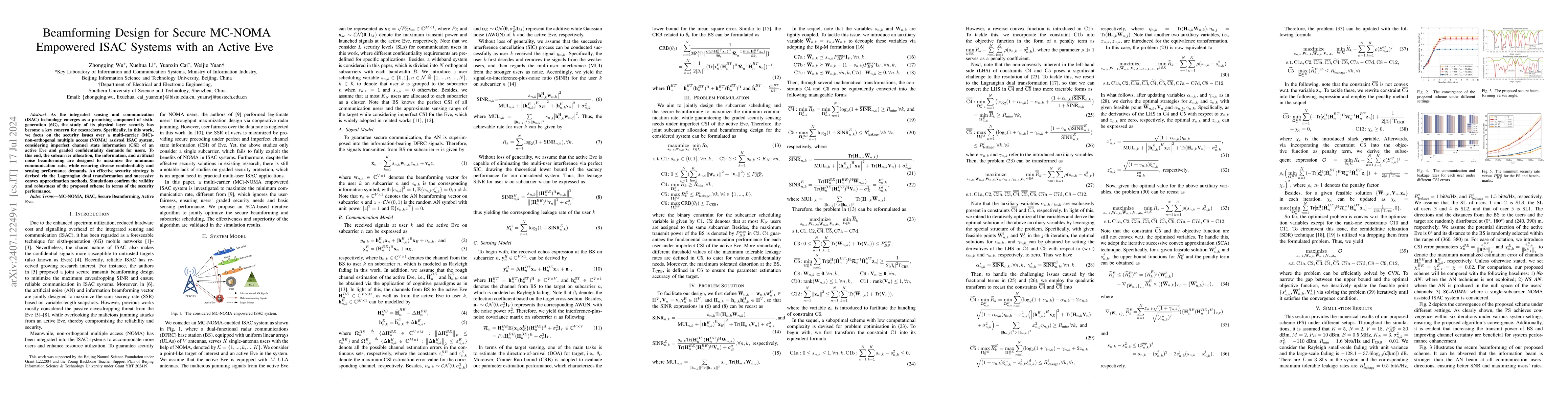 Thumbnail for Beamforming Design for Secure MC-NOMA Empowered ISAC Systems with an
  Active Eve