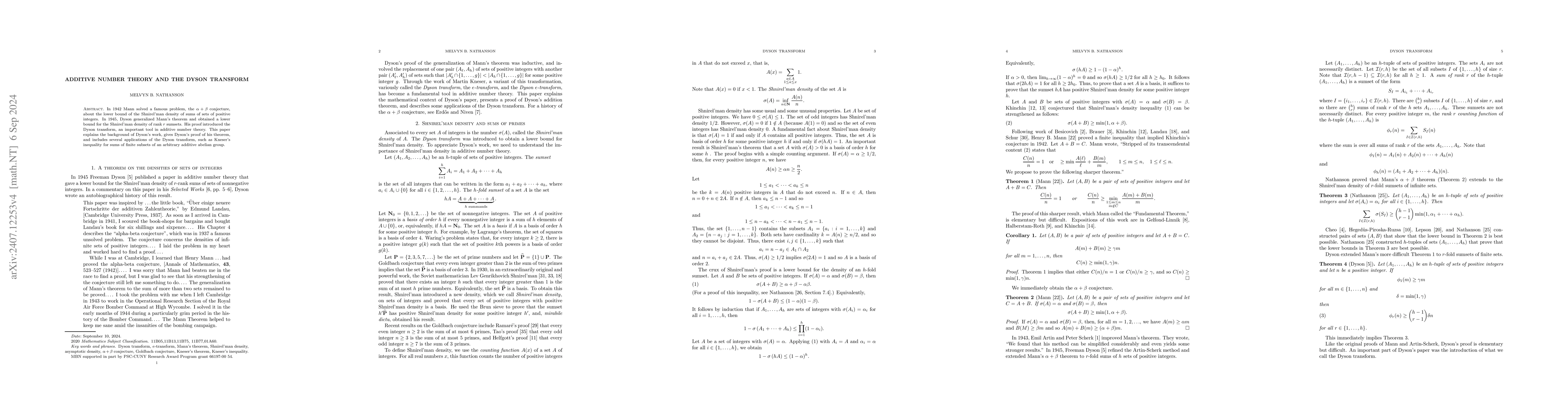 Thumbnail for Additive number theory and the Dyson transform
