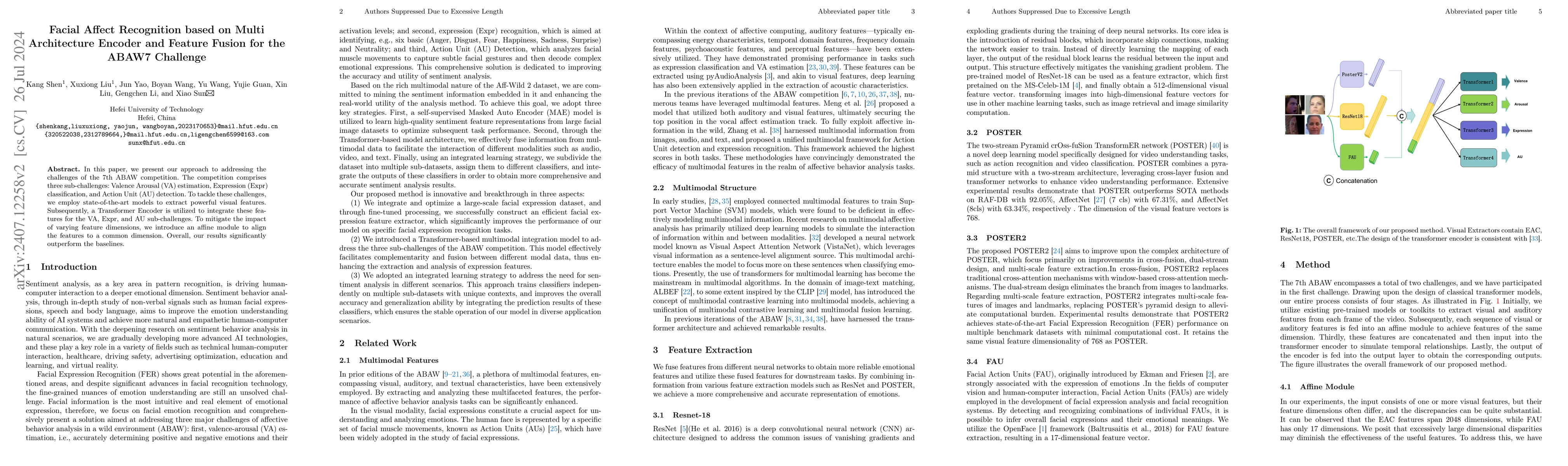Thumbnail for Facial Affect Recognition based on Multi Architecture Encoder and
  Feature Fusion for the ABAW7 Challenge
