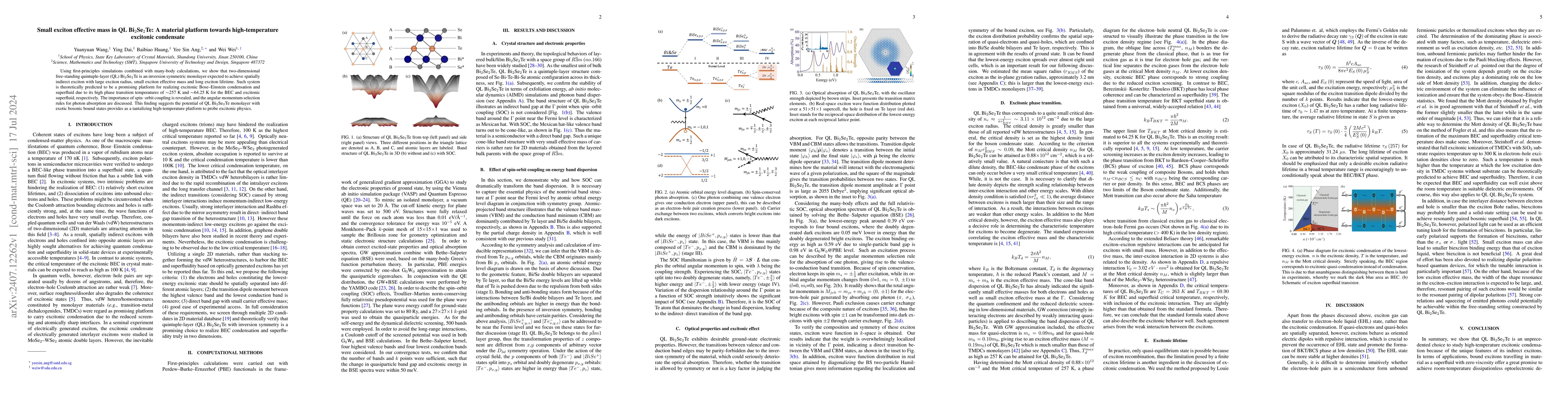 Thumbnail for Small exciton effective mass in QL Bi2Se2Te: A material platform towards
  high-temperature excitonic condensate