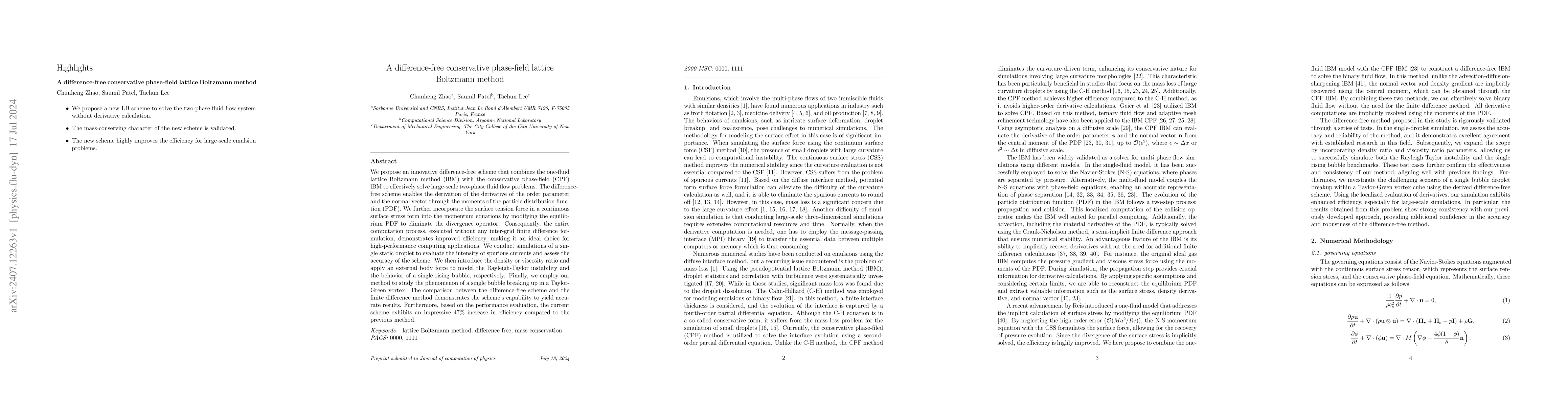 Thumbnail for A difference-free conservative phase-field lattice Boltzmann method