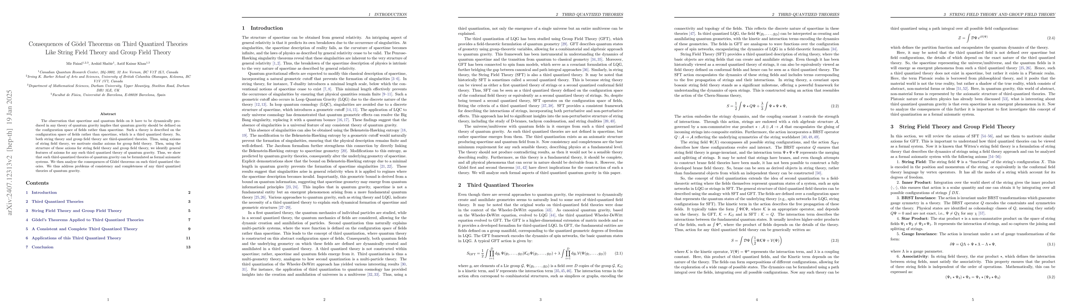 Thumbnail for Consequences of Godel Theorems on Third Quantized Theories Like String
  Field Theory and Group Field Theory