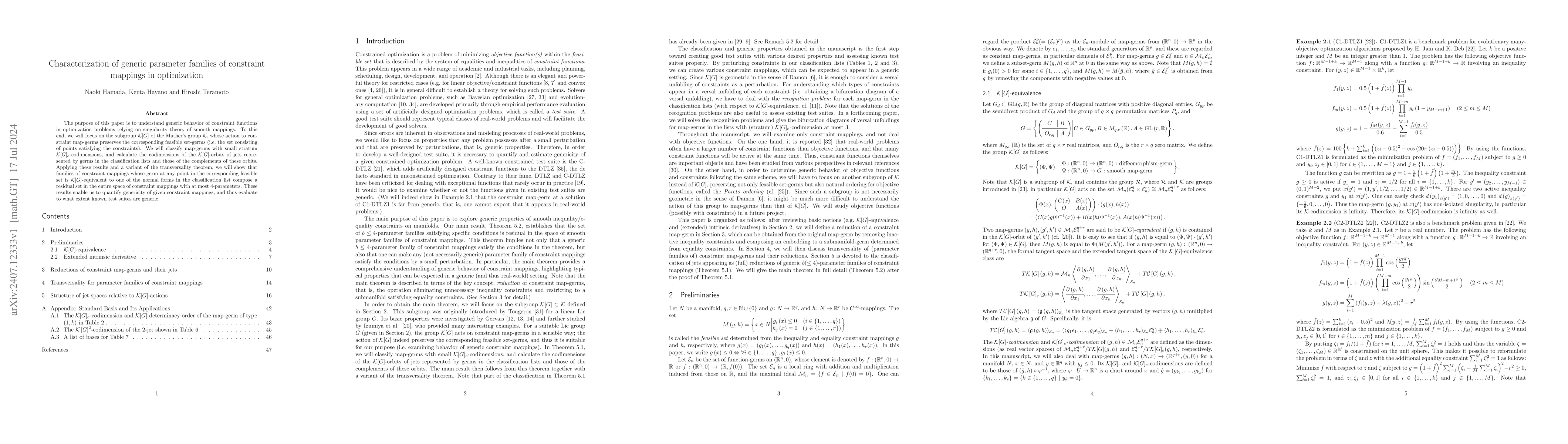Thumbnail for Characterization of generic parameter families of constraint mappings in
  optimization