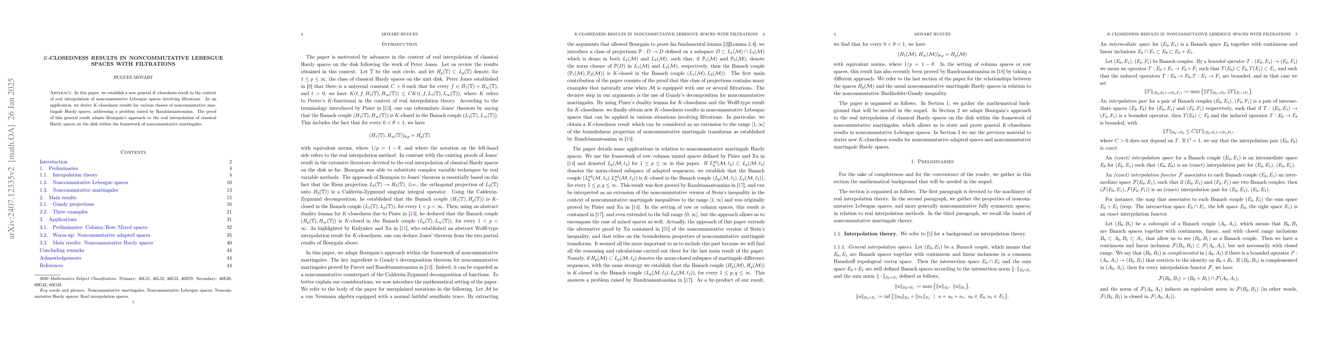 Thumbnail for General K-closedness results in noncommutative Lebesgue spaces and
  applications to the real interpolation of noncommutative martingale Hardy
  spaces
