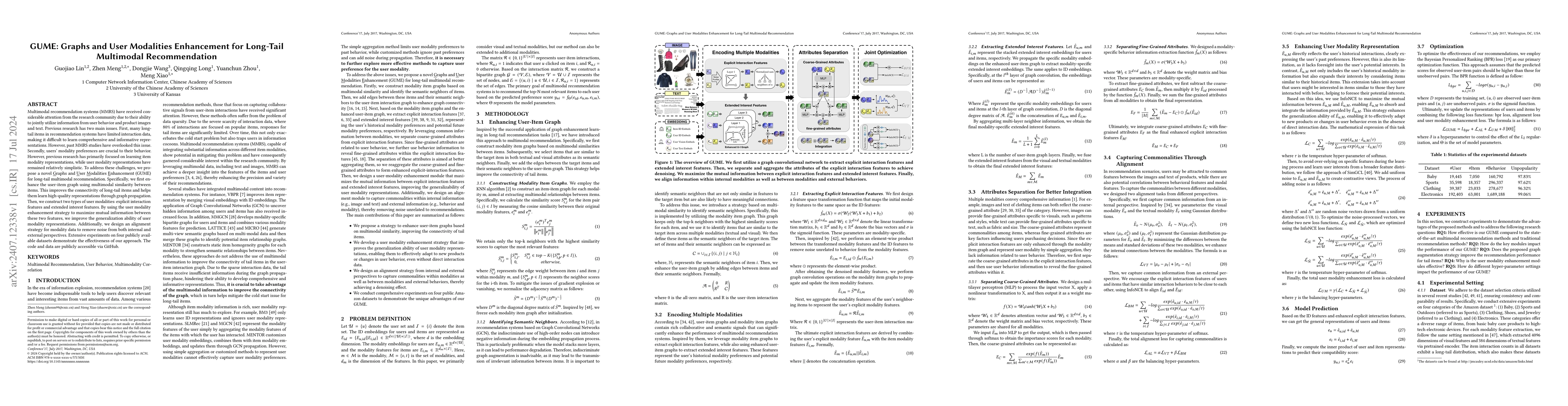 Thumbnail for GUME: Graphs and User Modalities Enhancement for Long-Tail Multimodal
  Recommendation