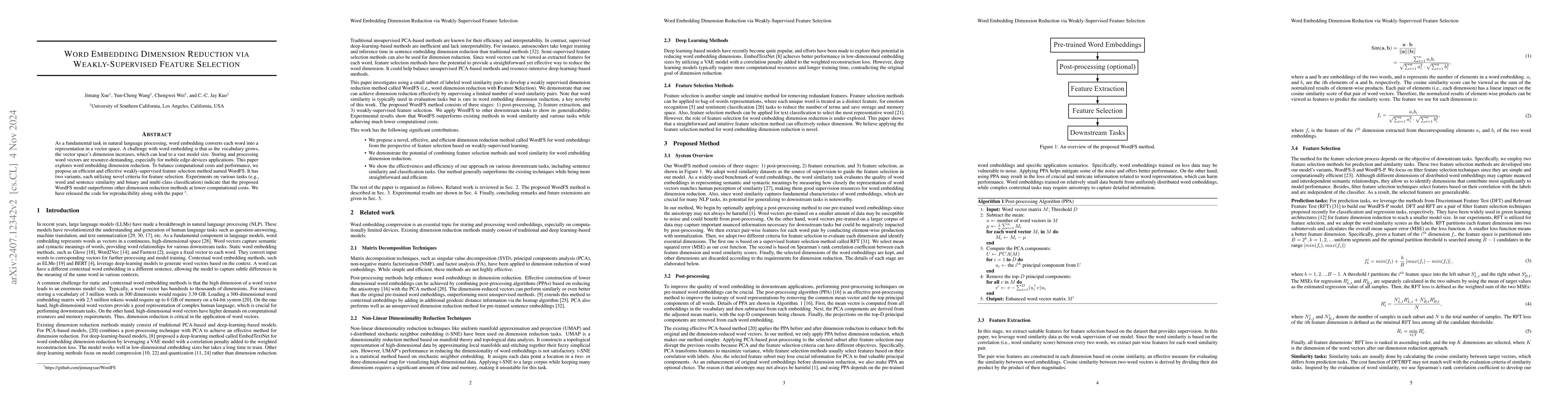 Thumbnail for Word Embedding Dimension Reduction via Weakly-Supervised Feature
  Selection