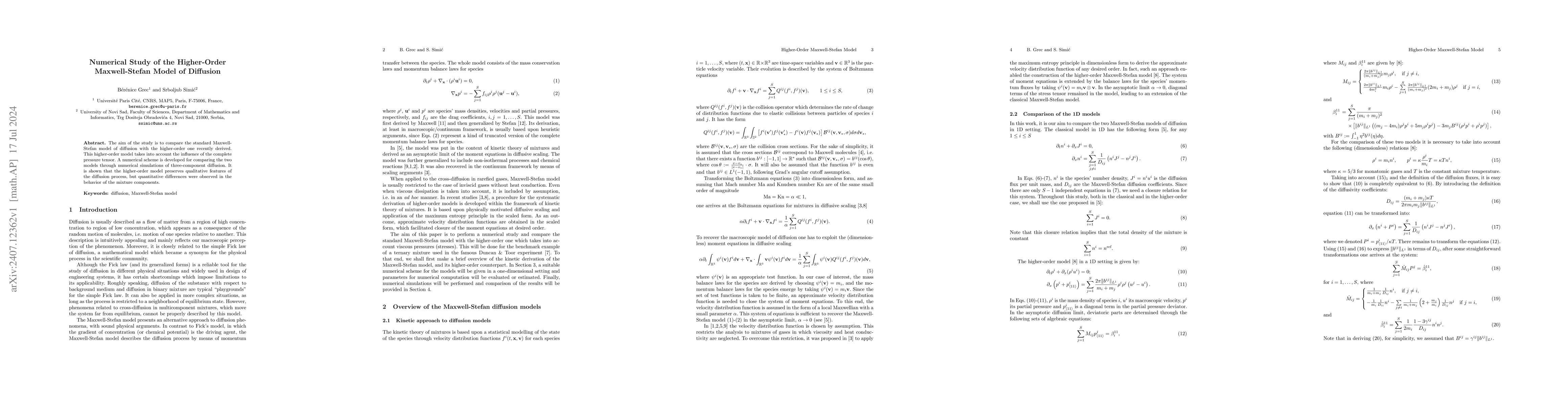 Thumbnail for Numerical Study of the Higher-Order Maxwell-Stefan Model of Diffusion