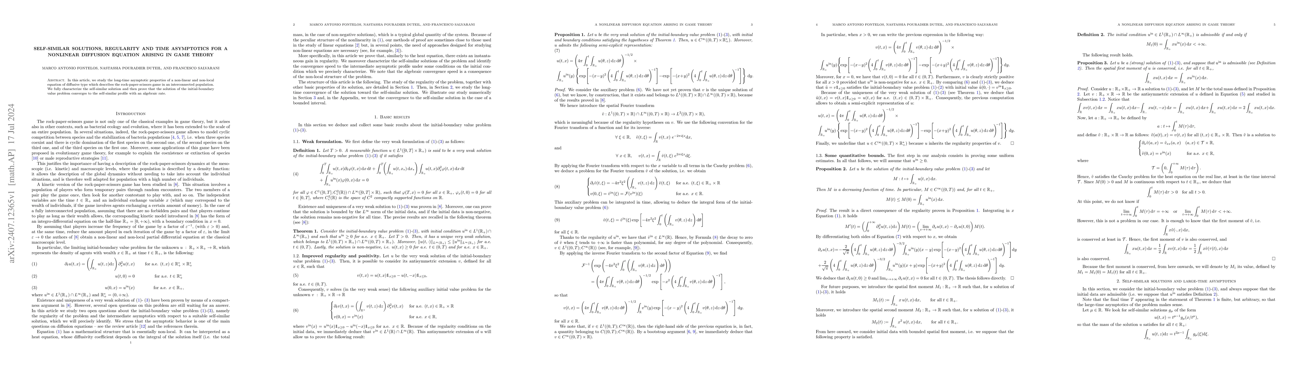 Thumbnail for Self-similar solutions, regularity and time asymptotics for a nonlinear
  diffusion equation arising in game theory