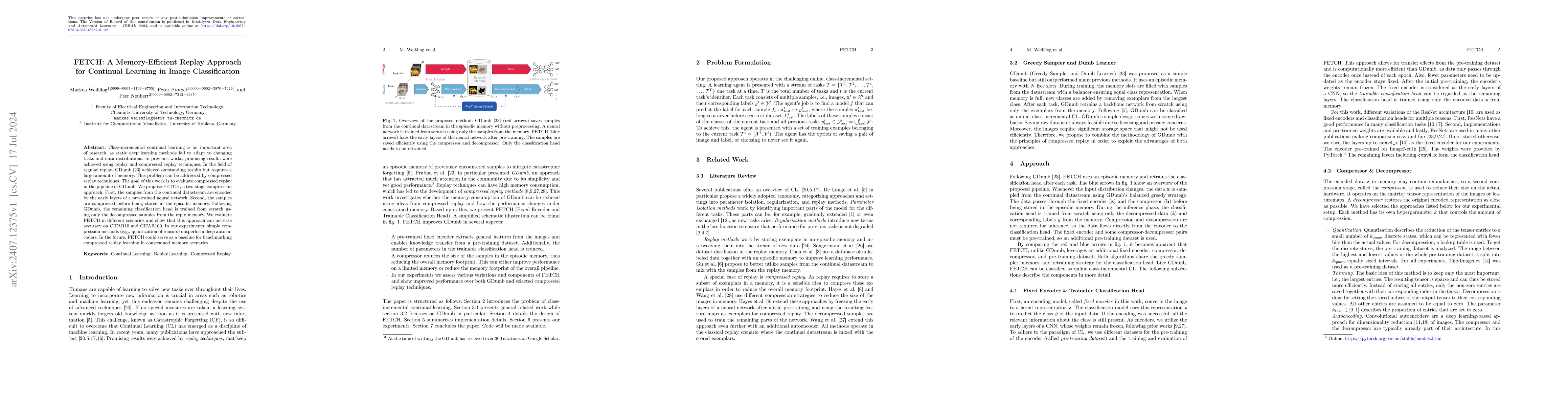 Thumbnail for FETCH: A Memory-Efficient Replay Approach for Continual Learning in
  Image Classification