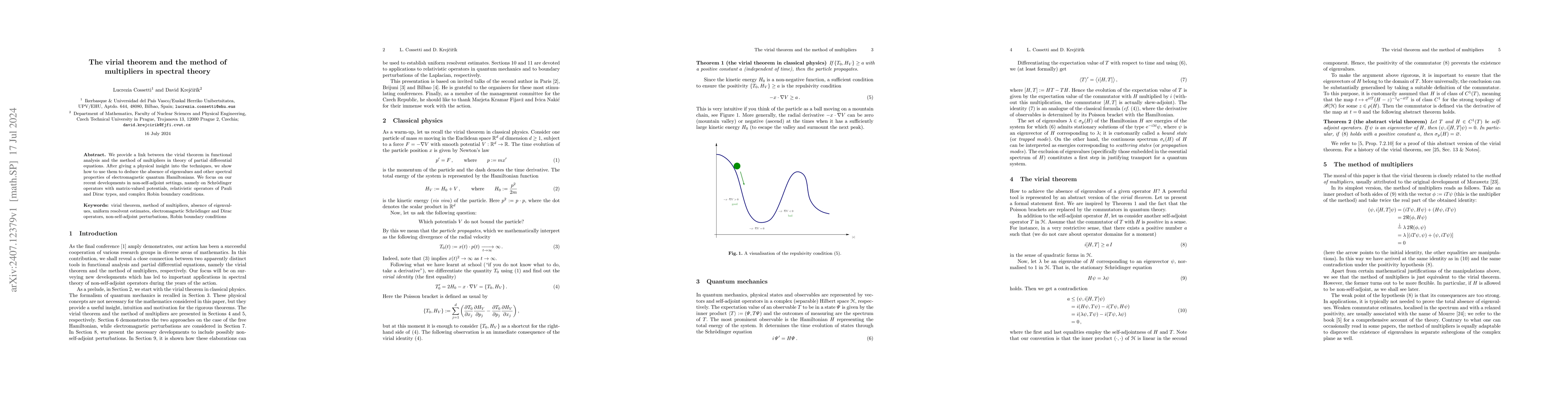 Thumbnail for The virial theorem and the method of multipliers in spectral theory