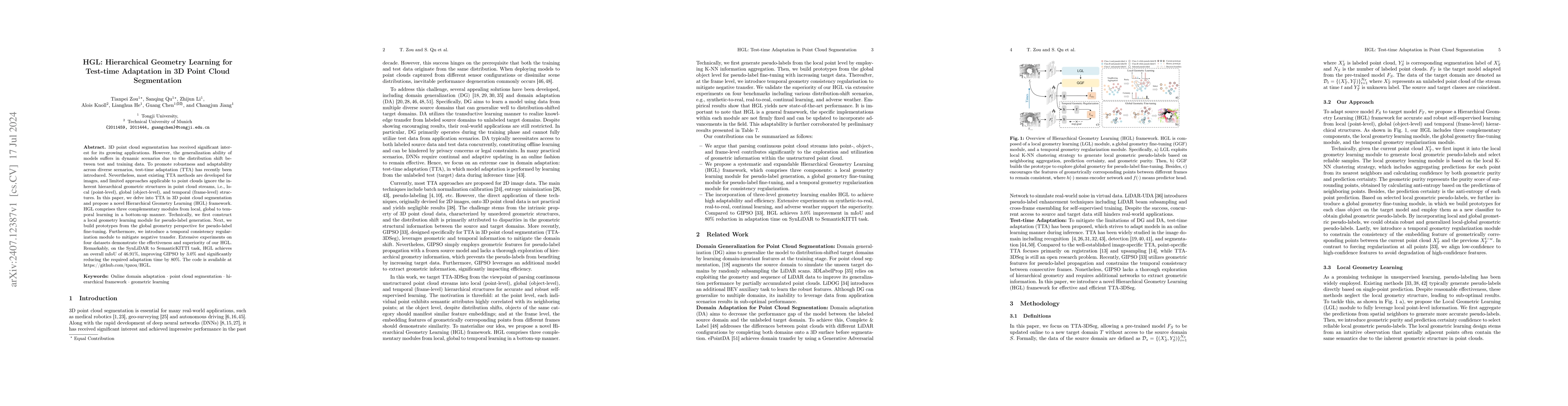 Thumbnail for HGL: Hierarchical Geometry Learning for Test-time Adaptation in 3D Point
  Cloud Segmentation
