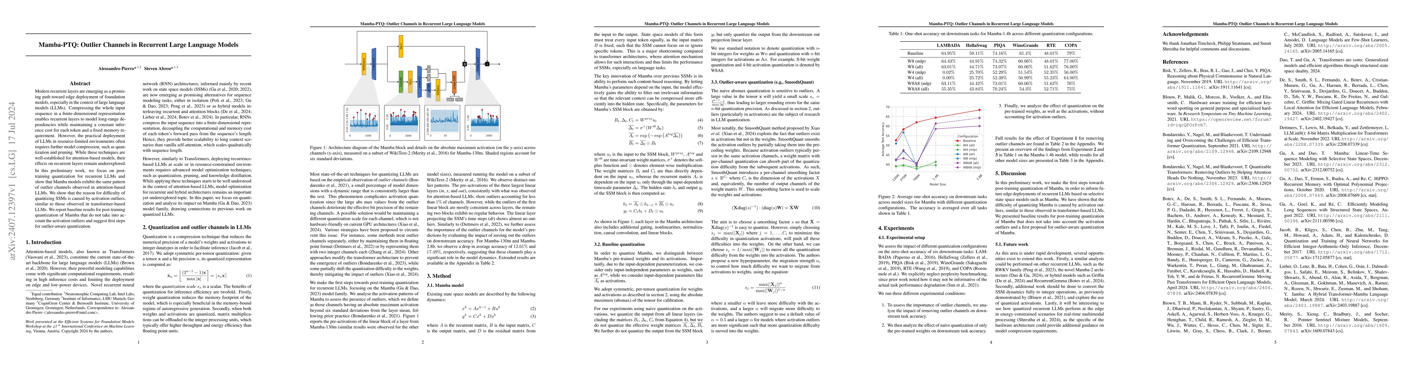 Thumbnail for Mamba-PTQ: Outlier Channels in Recurrent Large Language Models
