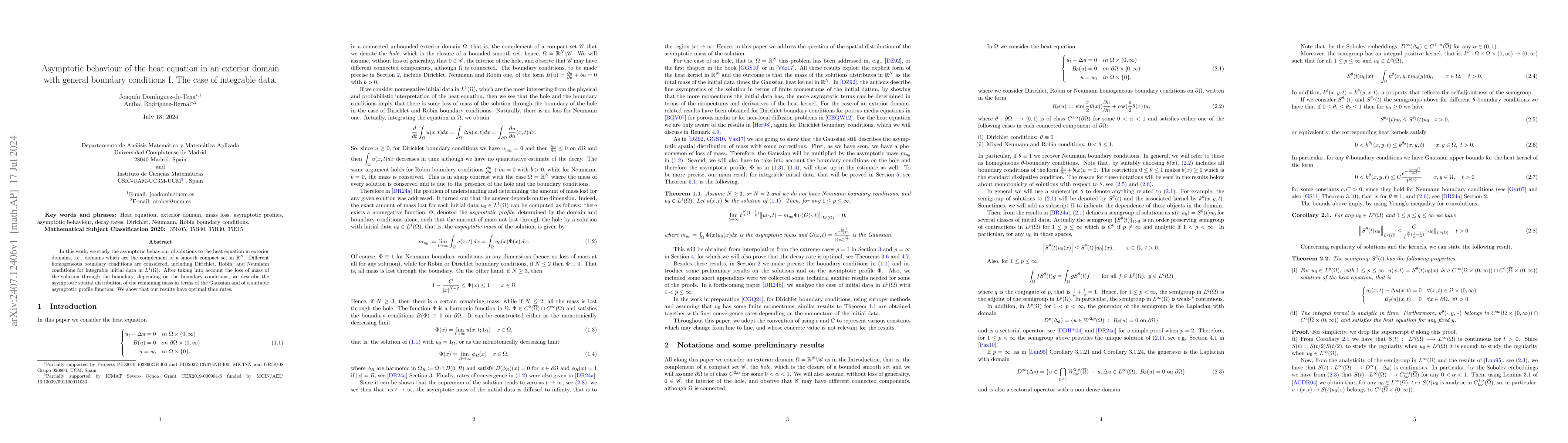 Thumbnail for Asymptotic behaviour of the heat equation in an exterior domain with
  general boundary conditions I. The case of integrable data