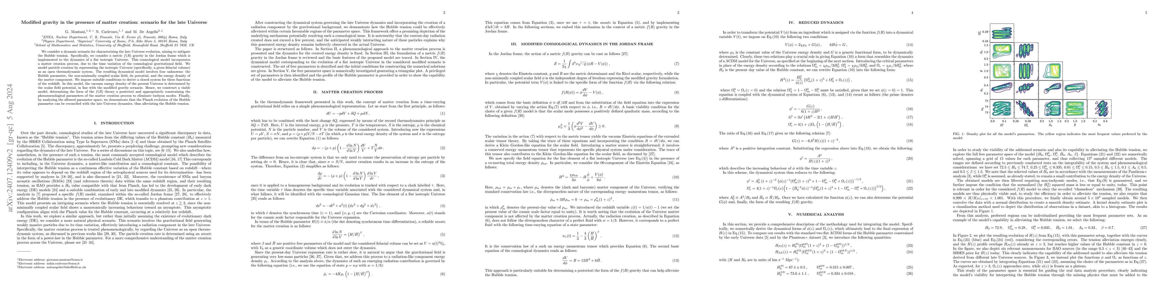 Thumbnail for Modified gravity in the presence of matter creation: scenario for the
  late Universe