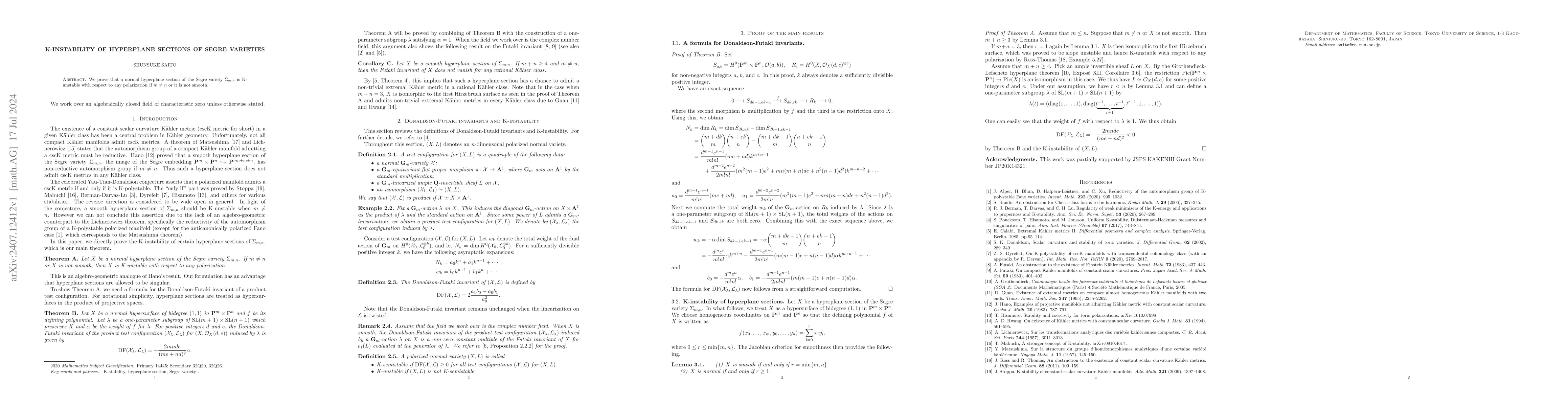Thumbnail for K-instability of hyperplane sections of Segre Varieties