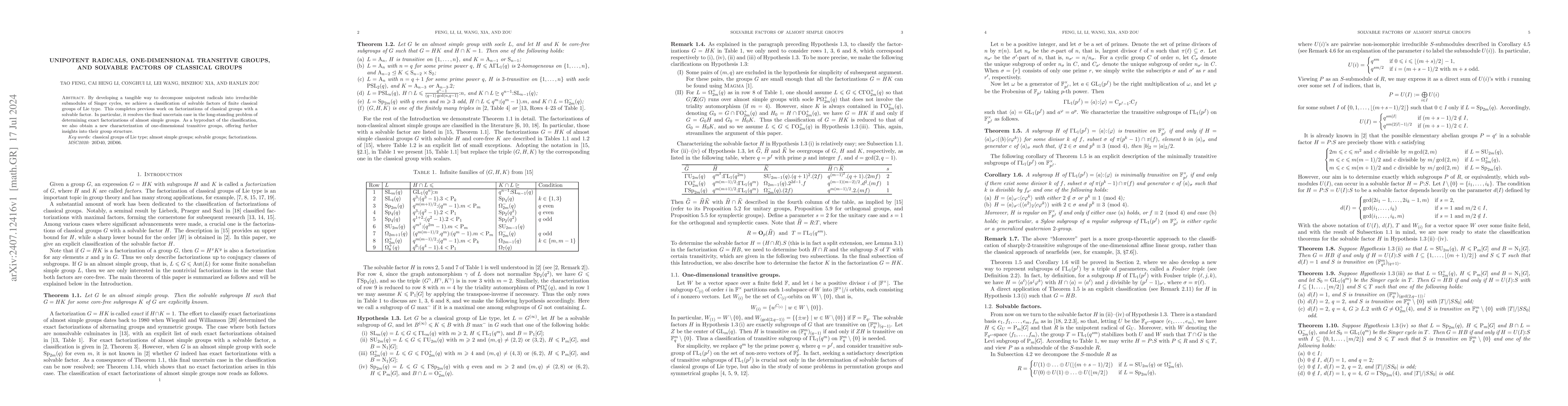 Thumbnail for Unipotent radicals, one-dimensional transitive groups, and solvable
  factors of classical groups