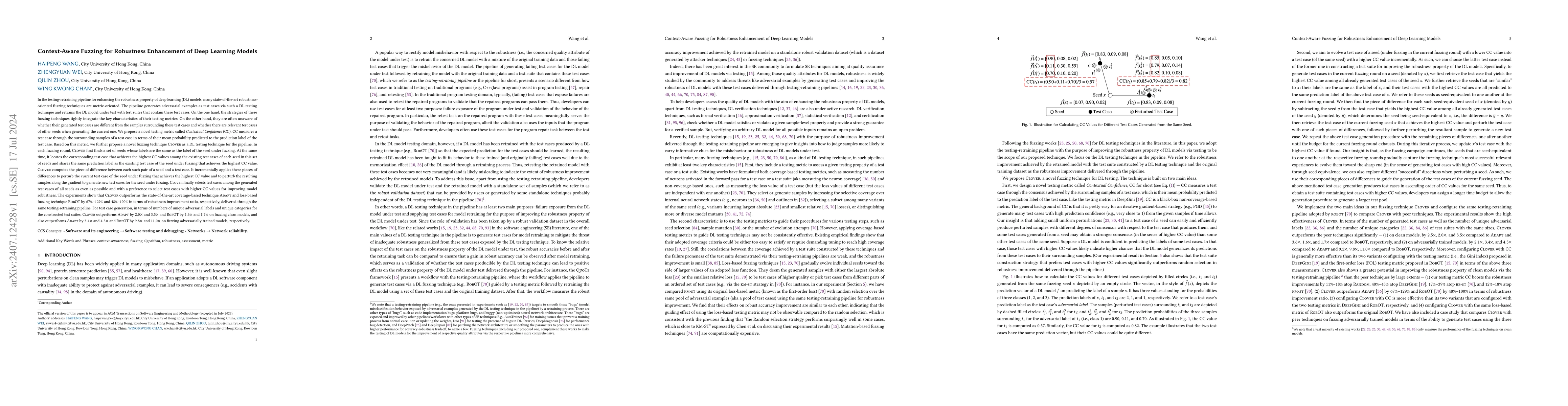 Thumbnail for Context-Aware Fuzzing for Robustness Enhancement of Deep Learning Models