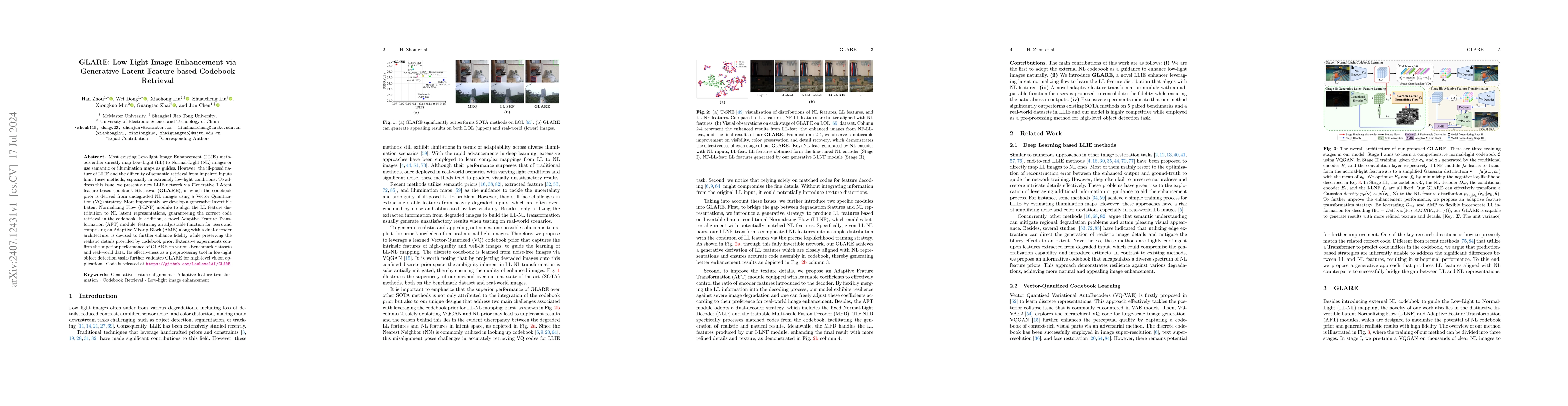 Thumbnail for GLARE: Low Light Image Enhancement via Generative Latent Feature based
  Codebook Retrieval