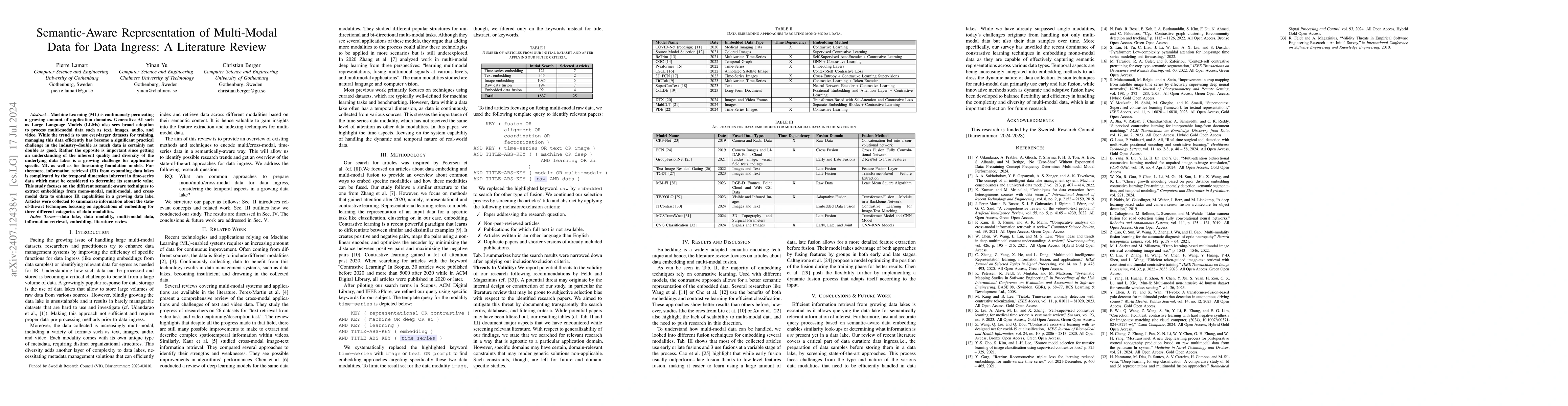 Thumbnail for Semantic-Aware Representation of Multi-Modal Data for Data Ingress: A
  Literature Review