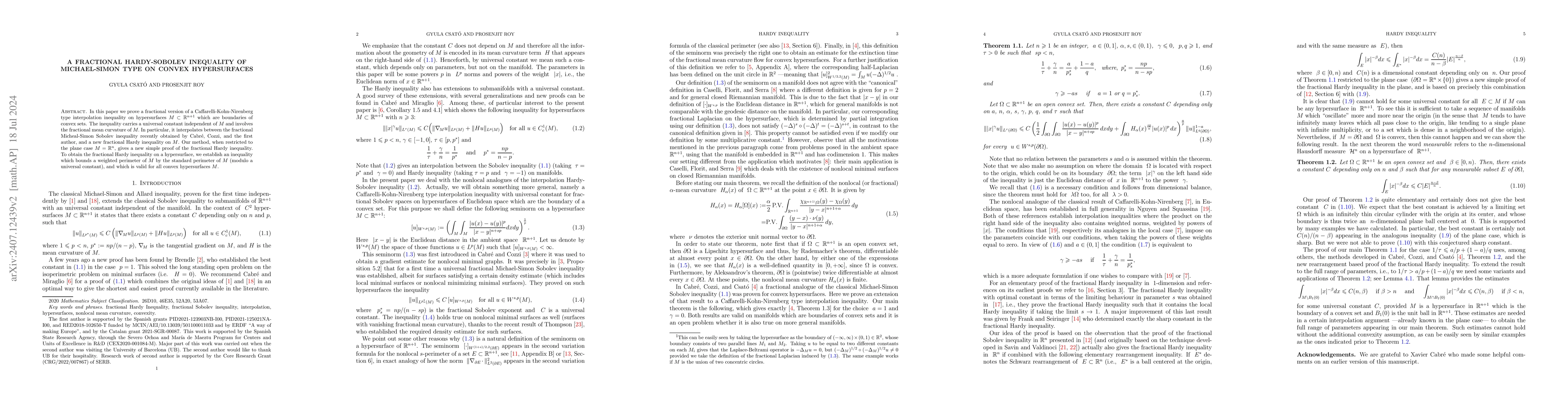 Thumbnail for A fractional Hardy-Sobolev inequality of Michael-Simon type on convex
  hypersurfaces