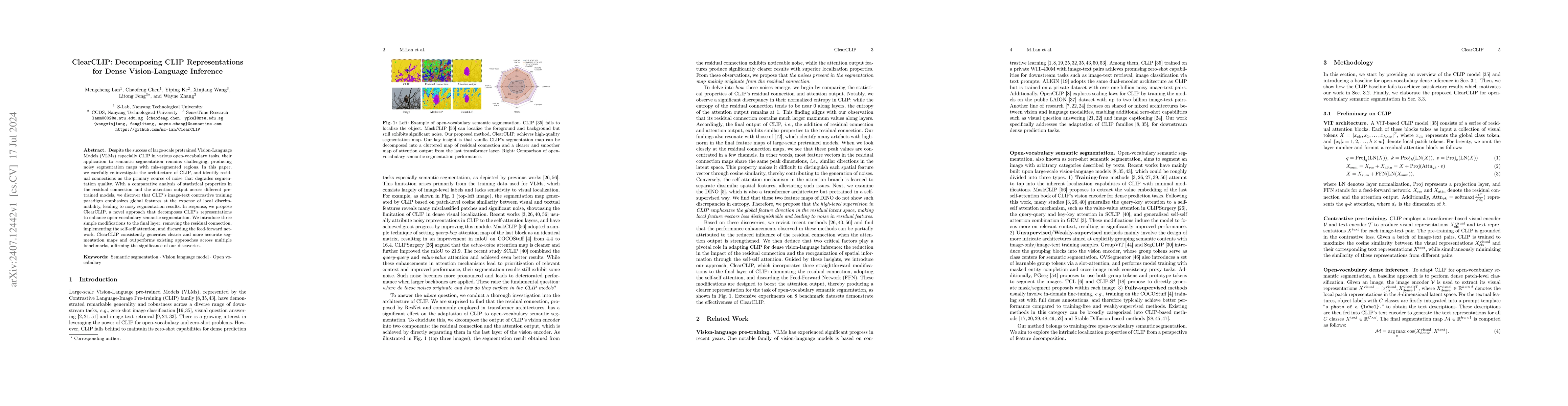 Thumbnail for ClearCLIP: Decomposing CLIP Representations for Dense Vision-Language
  Inference