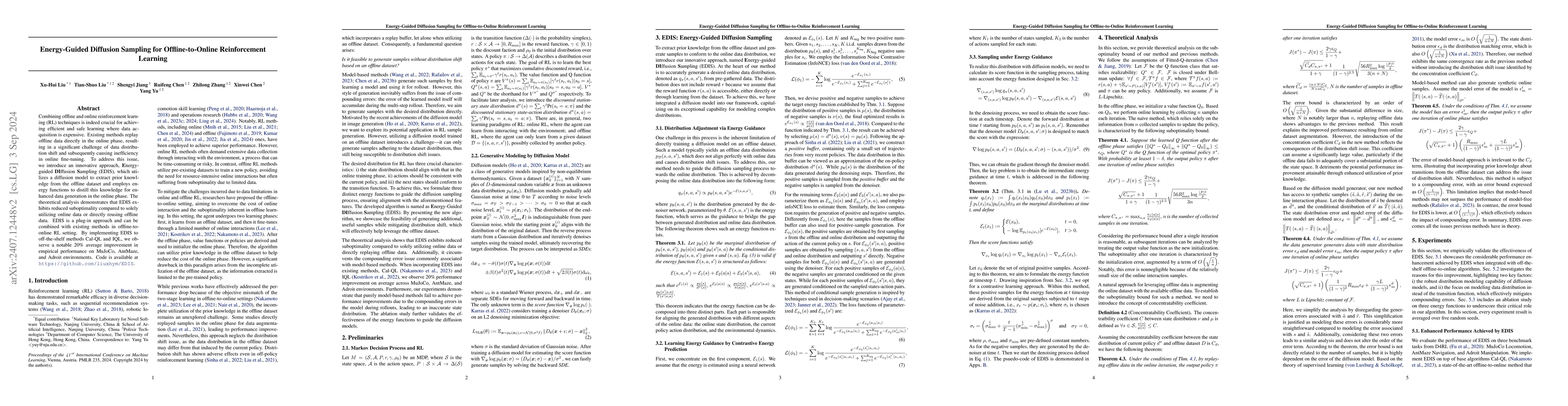Thumbnail for Energy-Guided Diffusion Sampling for Offline-to-Online Reinforcement
  Learning