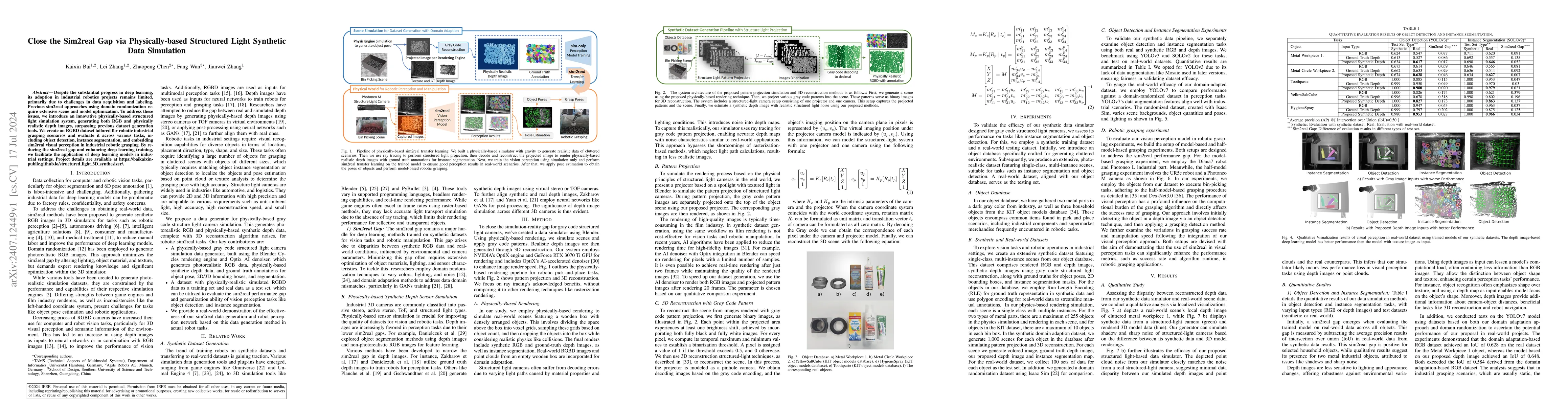 Thumbnail for Close the Sim2real Gap via Physically-based Structured Light Synthetic
  Data Simulation