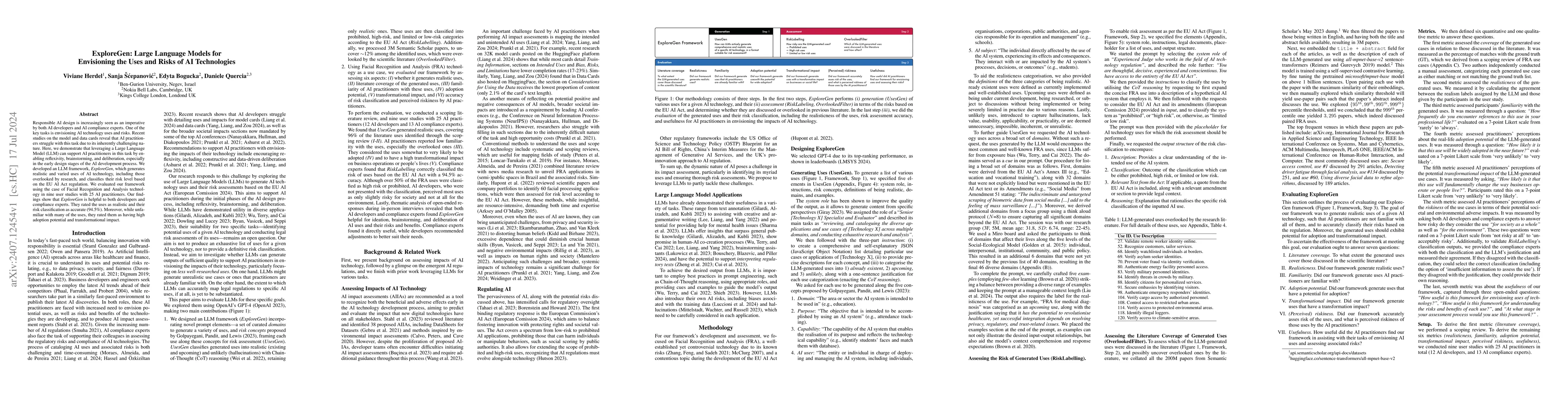 Thumbnail for ExploreGen: Large Language Models for Envisioning the Uses and Risks of
  AI Technologies