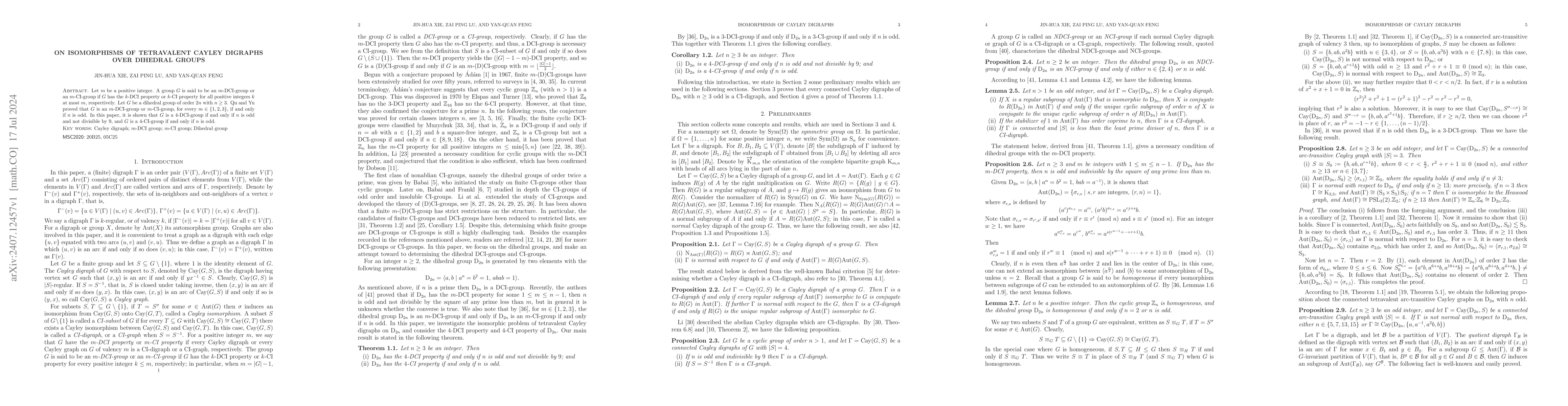 Thumbnail for On Isomorphisms of Tetravalent Cayley Digraphs over Dihedral Groups