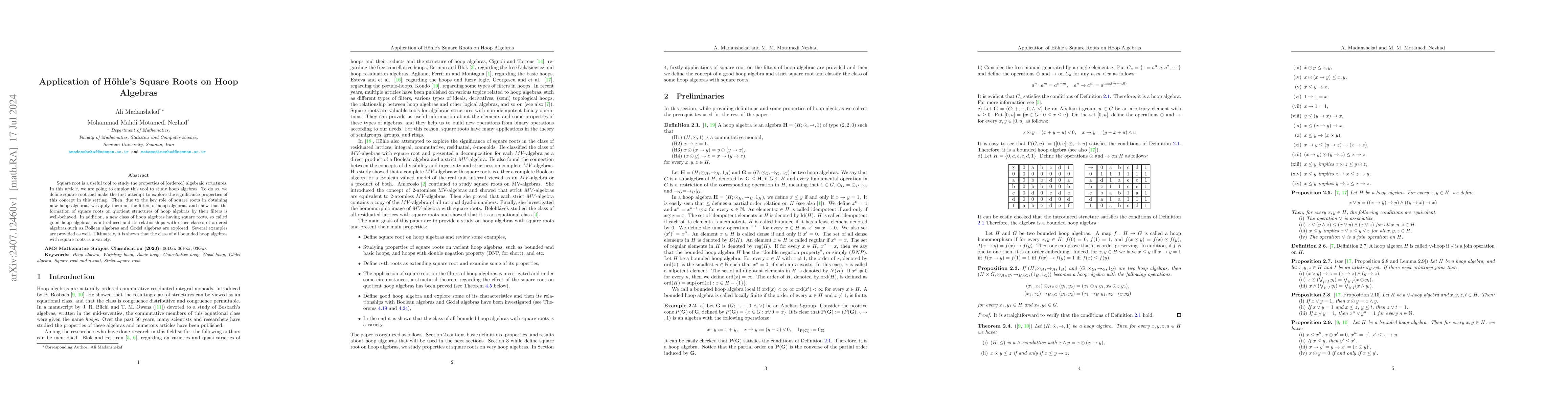 Thumbnail for Application of Hohle's Square Roots on Hoop Algebras