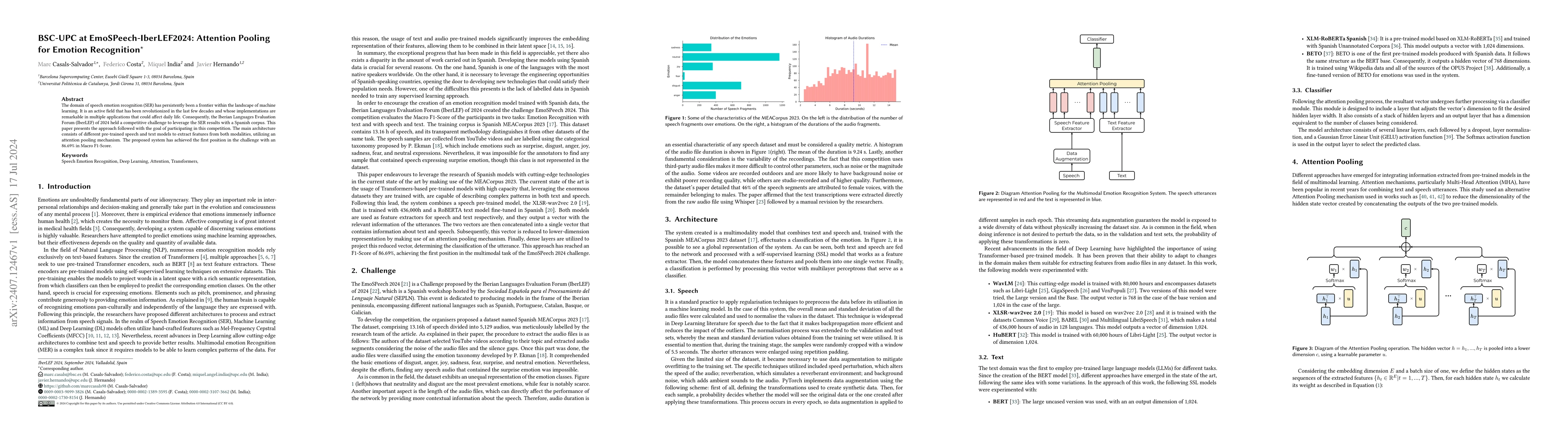 Thumbnail for BSC-UPC at EmoSPeech-IberLEF2024: Attention Pooling for Emotion
  Recognition